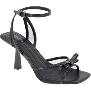 Women's Black Buckle Rino Flared Padded Footbed Heeled Sandal Square Toe Shoes